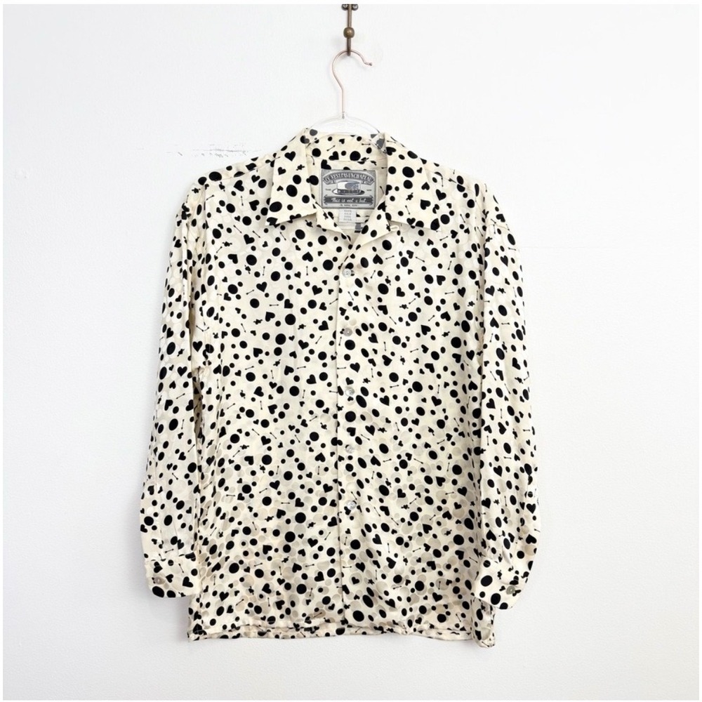 Ce N'est Pas Un Chapeau Silk Heart Polka Dot Button Up Blouse Ivory Black S